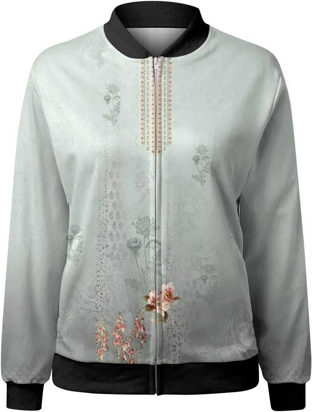 Bomber Jackets for Women 2024 Lightweight Casual Zip Up Stand Collar Coats Jacket Floral Graphic Outwear Fall Outfits