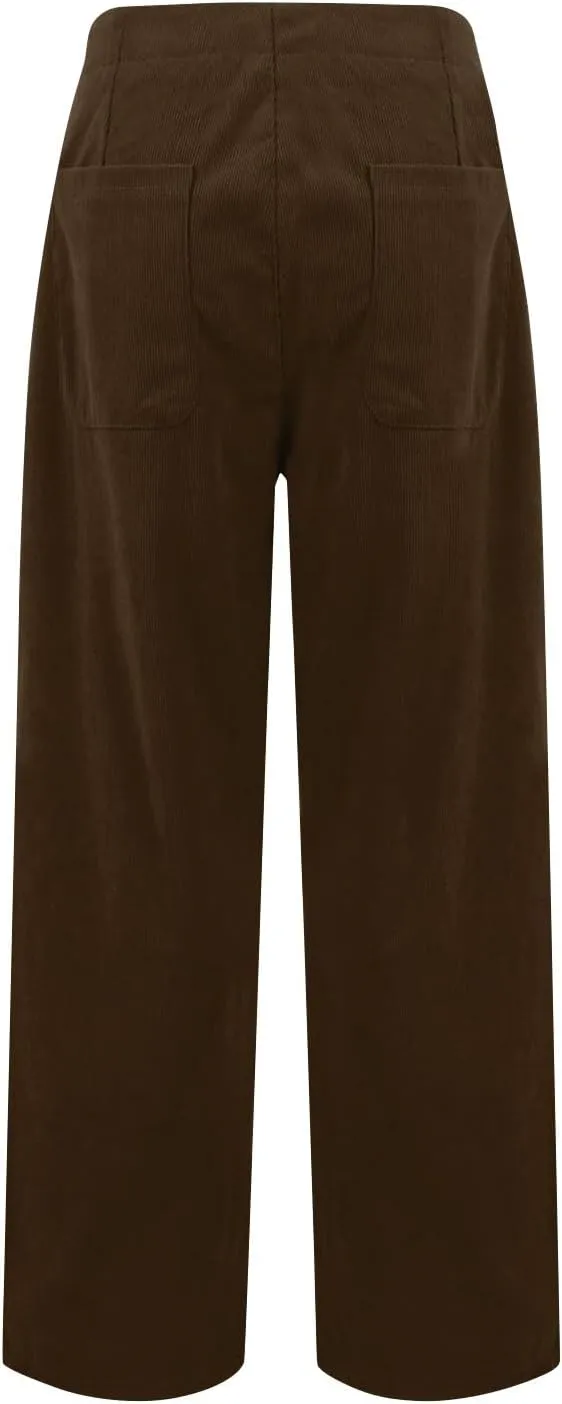 Corduroy Pants Women Button Barrel Low Rise Pants Cropped Casual Pants Wide Leg Snkle Pants Stretchy Trouser with Pocket
