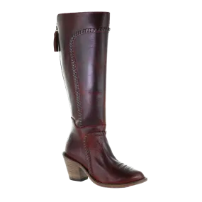 Corral Ladies Burgundy Woven & Zippered Leather Tall Top Boots F1198