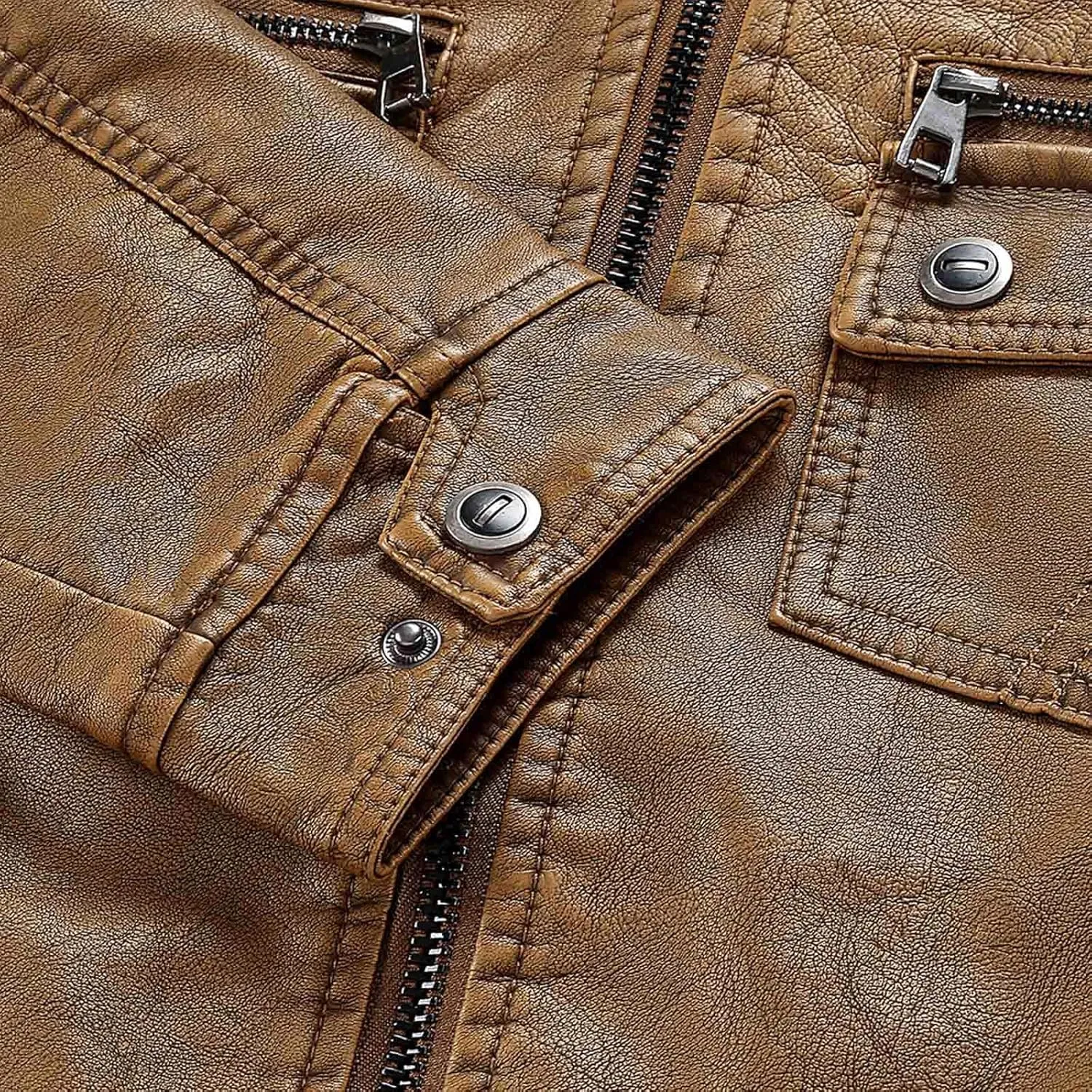 Dgoopd Men Leather Jacket Stand Collar Moto Jacket Vintage Motorcycle Jacket Zip up Faux Leather Jacket Casual Biker Jacket