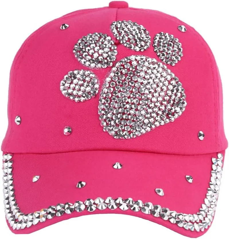 ECYC Ltd Baseball Cap Adjustable Bling Paw Shaped Rhinestone Crystal Baseball Hat Cotton Breathable Hat for Women Men