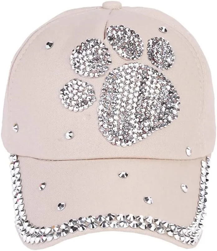 ECYC Ltd Baseball Cap Adjustable Bling Paw Shaped Rhinestone Crystal Baseball Hat Cotton Breathable Hat for Women Men