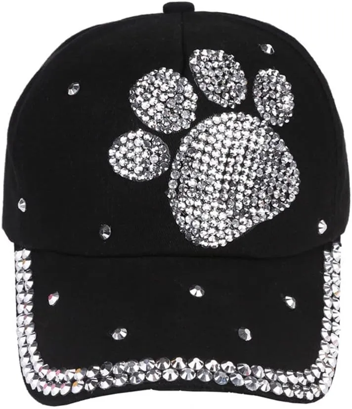 ECYC Ltd Baseball Cap Adjustable Bling Paw Shaped Rhinestone Crystal Baseball Hat Cotton Breathable Hat for Women Men