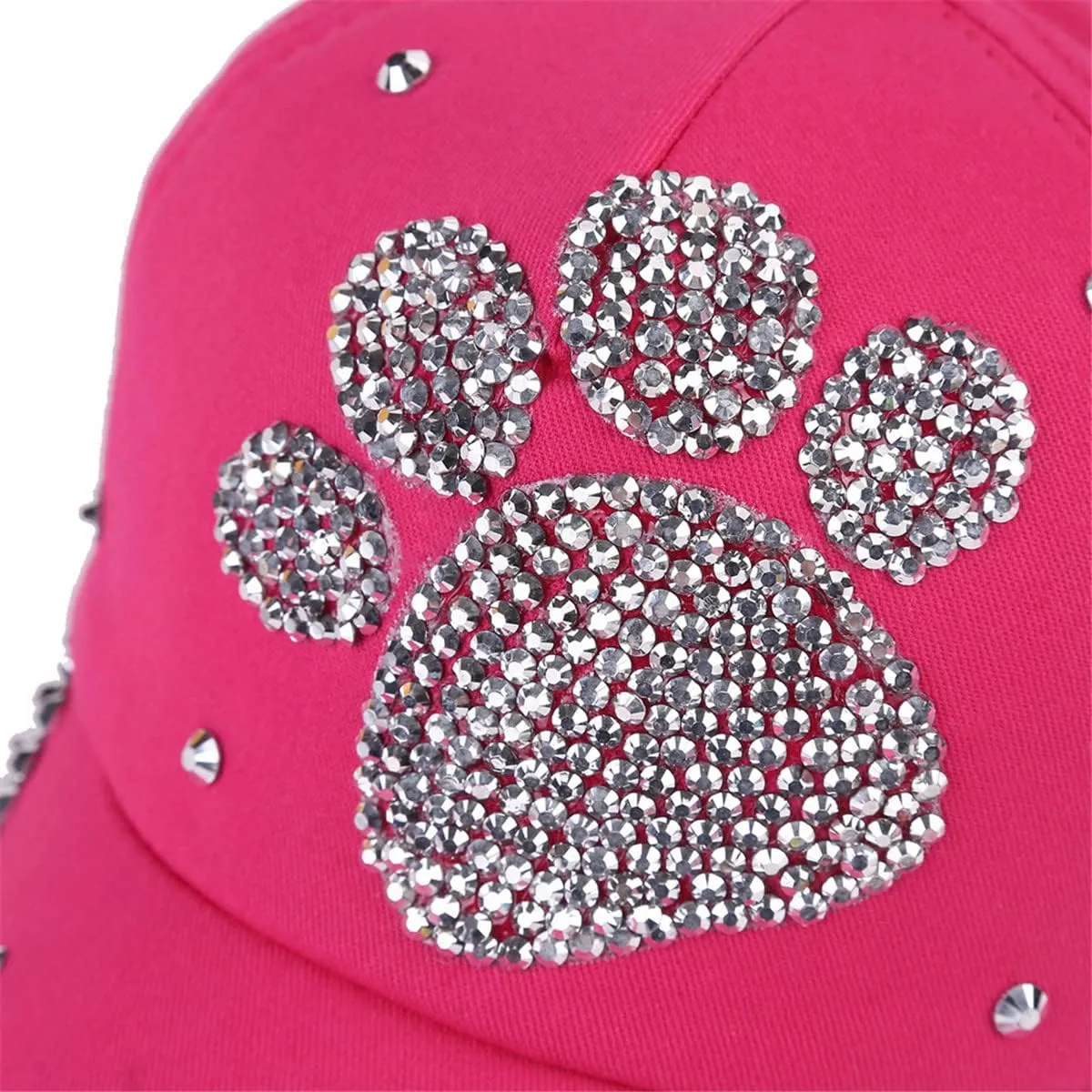 ECYC Ltd Baseball Cap Adjustable Bling Paw Shaped Rhinestone Crystal Baseball Hat Cotton Breathable Hat for Women Men