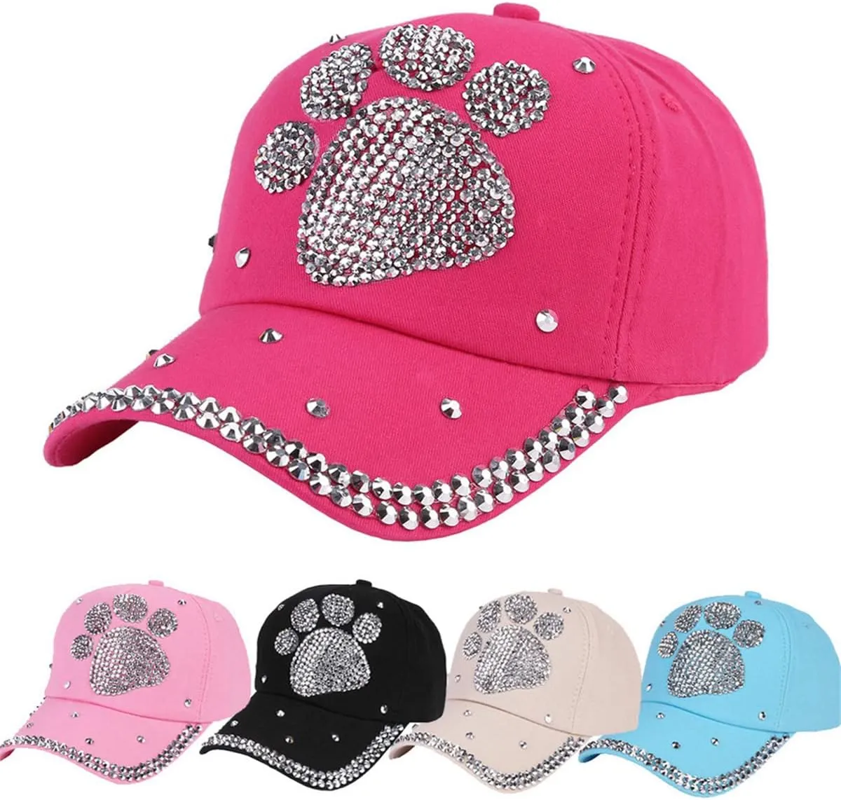 ECYC Ltd Baseball Cap Adjustable Bling Paw Shaped Rhinestone Crystal Baseball Hat Cotton Breathable Hat for Women Men
