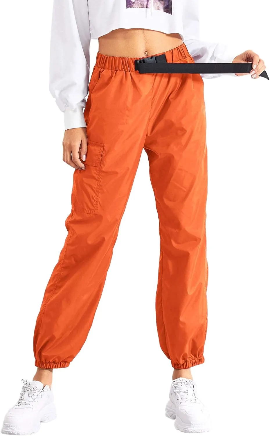 Floerns Women's Drawstring Pockets Casual Neon Joggers Baggy Cargo Pants