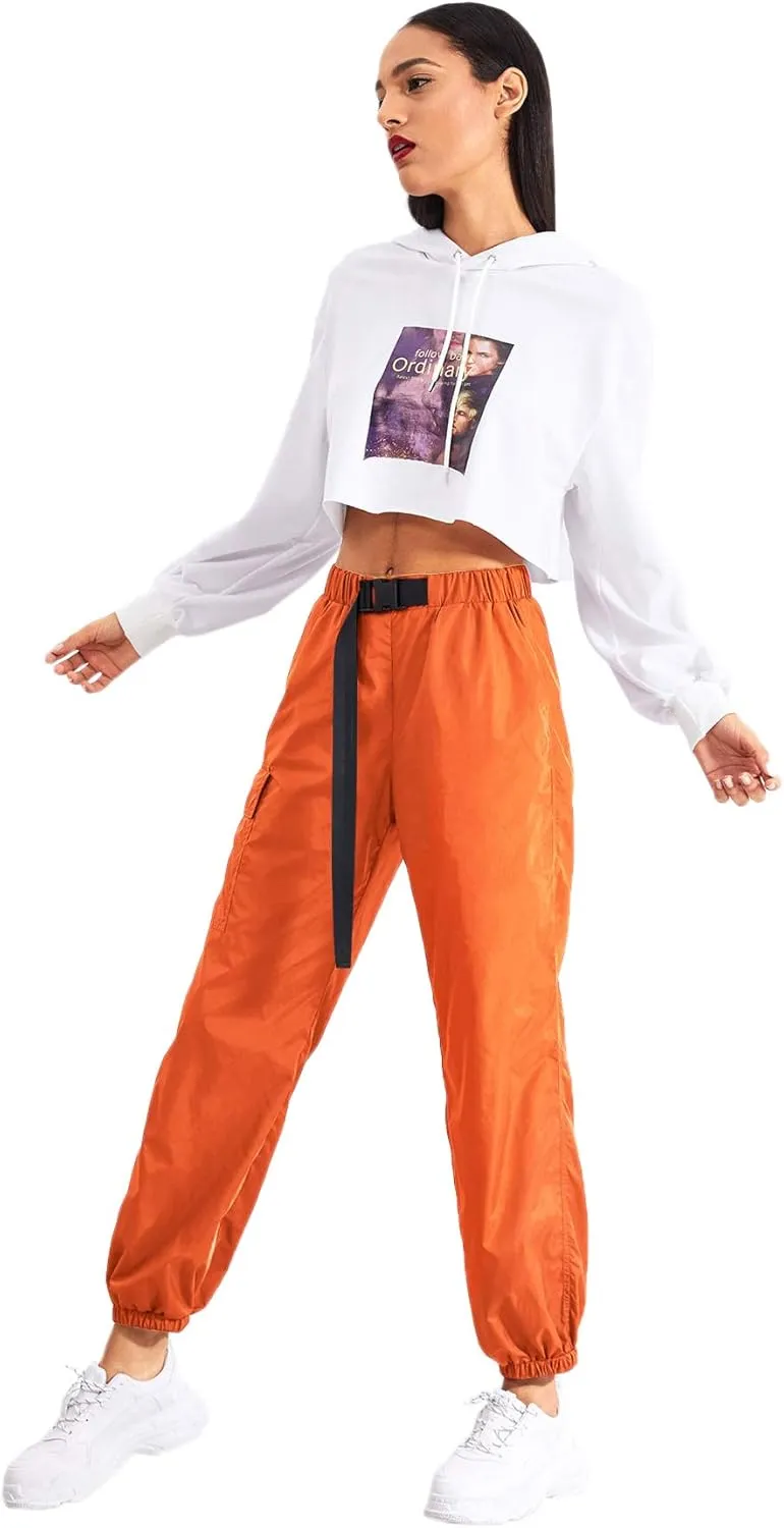Floerns Women's Drawstring Pockets Casual Neon Joggers Baggy Cargo Pants