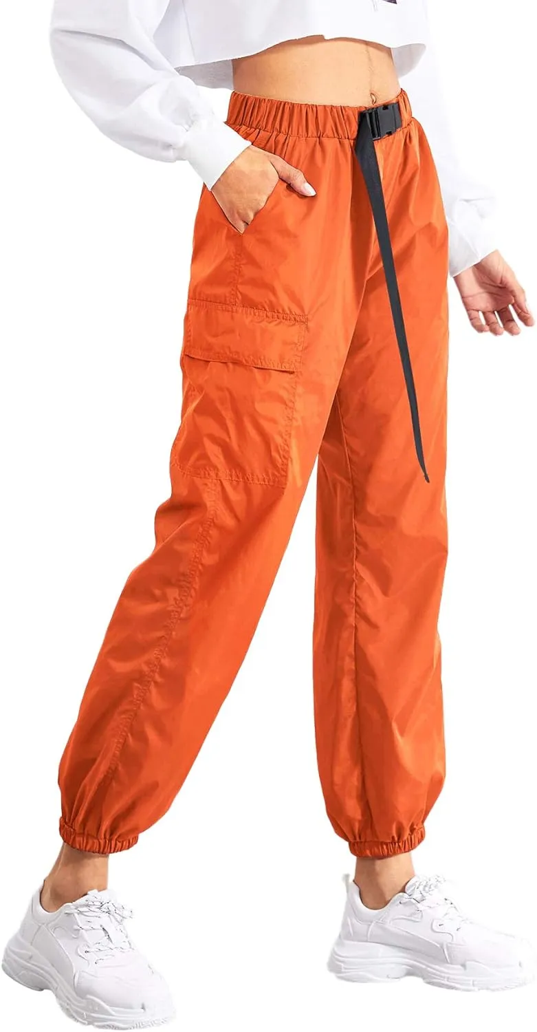Floerns Women's Drawstring Pockets Casual Neon Joggers Baggy Cargo Pants