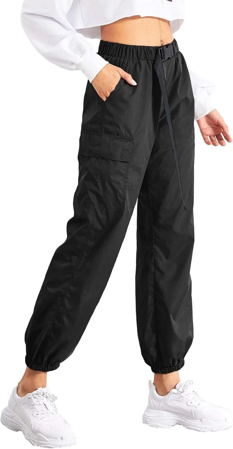Floerns Women's Drawstring Pockets Casual Neon Joggers Baggy Cargo Pants