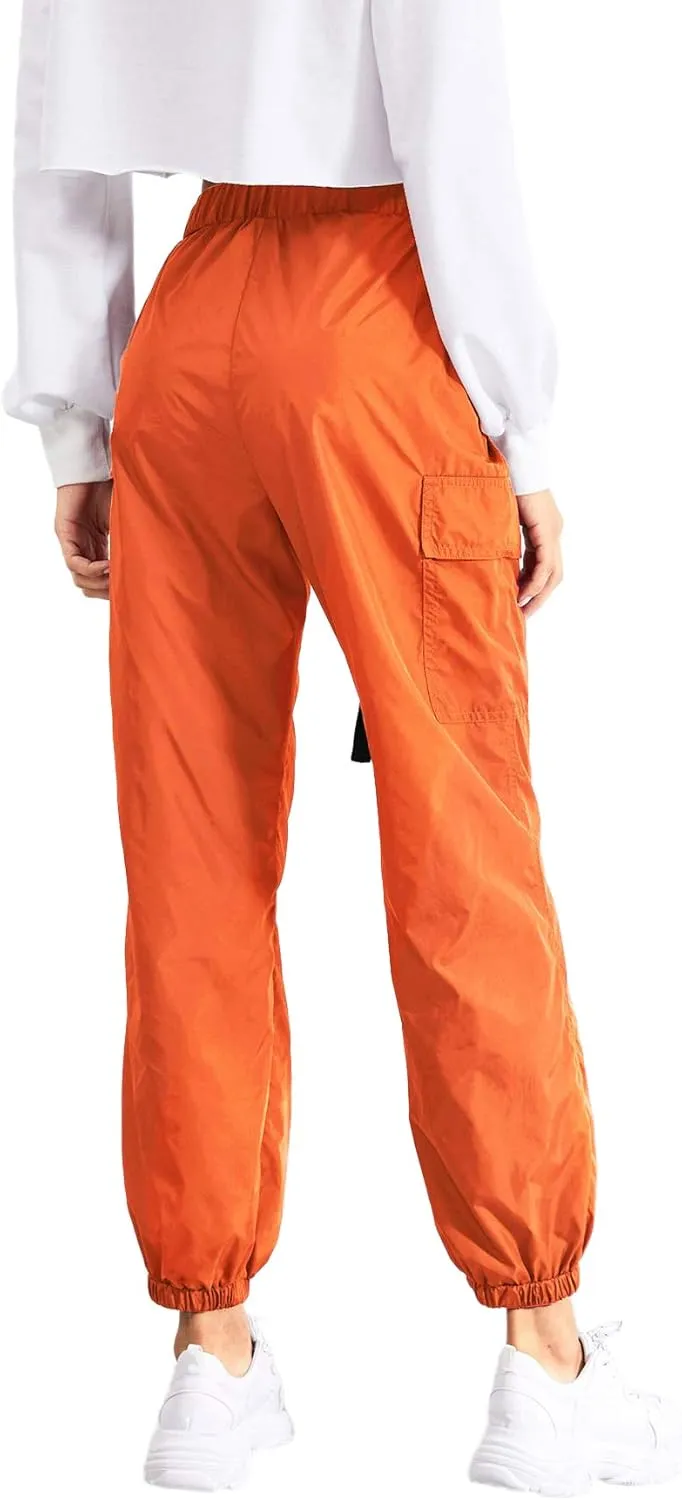 Floerns Women's Drawstring Pockets Casual Neon Joggers Baggy Cargo Pants