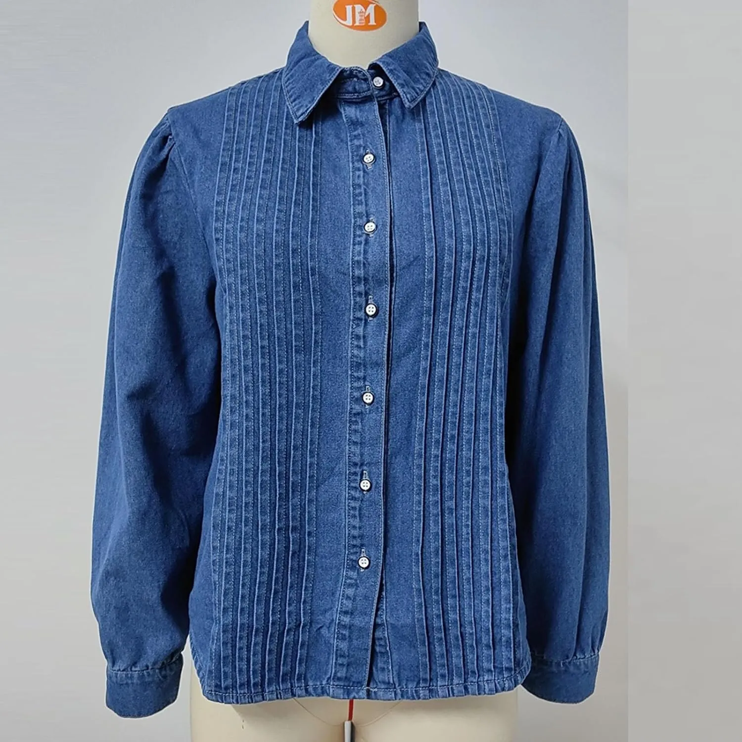 HGps8w Women's Pleated Denim Jackets Loose Lapel Button Down Long Sleeve Trucker Coat Outwear with Pockets