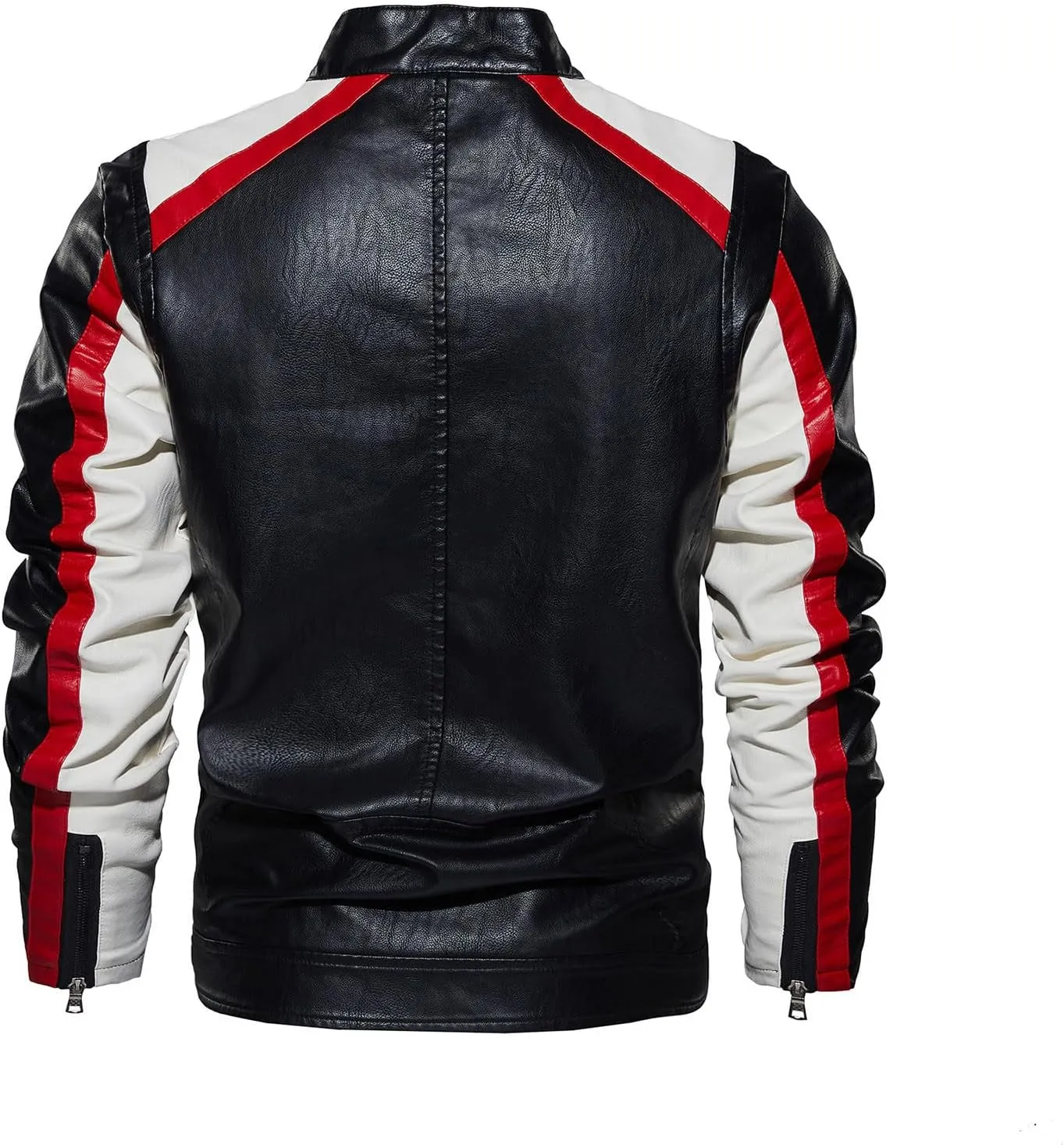 Leather Jacket Men Color Block Motorcycle Jacket Waterproof Biker Jacket Zip up PU Leather Moto Jacket Winter Coat