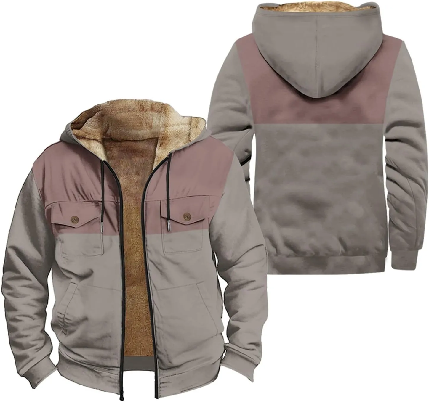 Mens Fleece Jacket Winter Warm Zip Up Hoodie Fuzzy Sherpa Lined Jacket Casual Heavyweight Thick Hooded Coat Outerwear