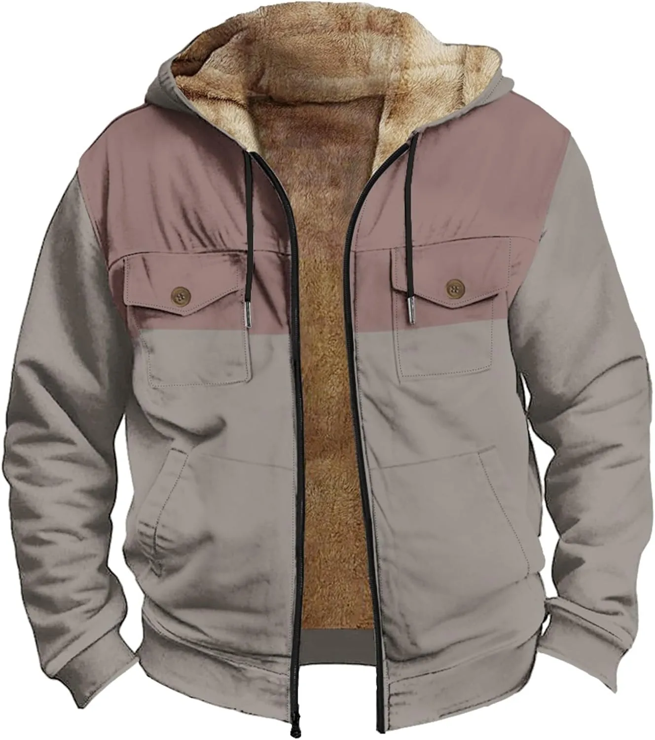 Mens Fleece Jacket Winter Warm Zip Up Hoodie Fuzzy Sherpa Lined Jacket Casual Heavyweight Thick Hooded Coat Outerwear