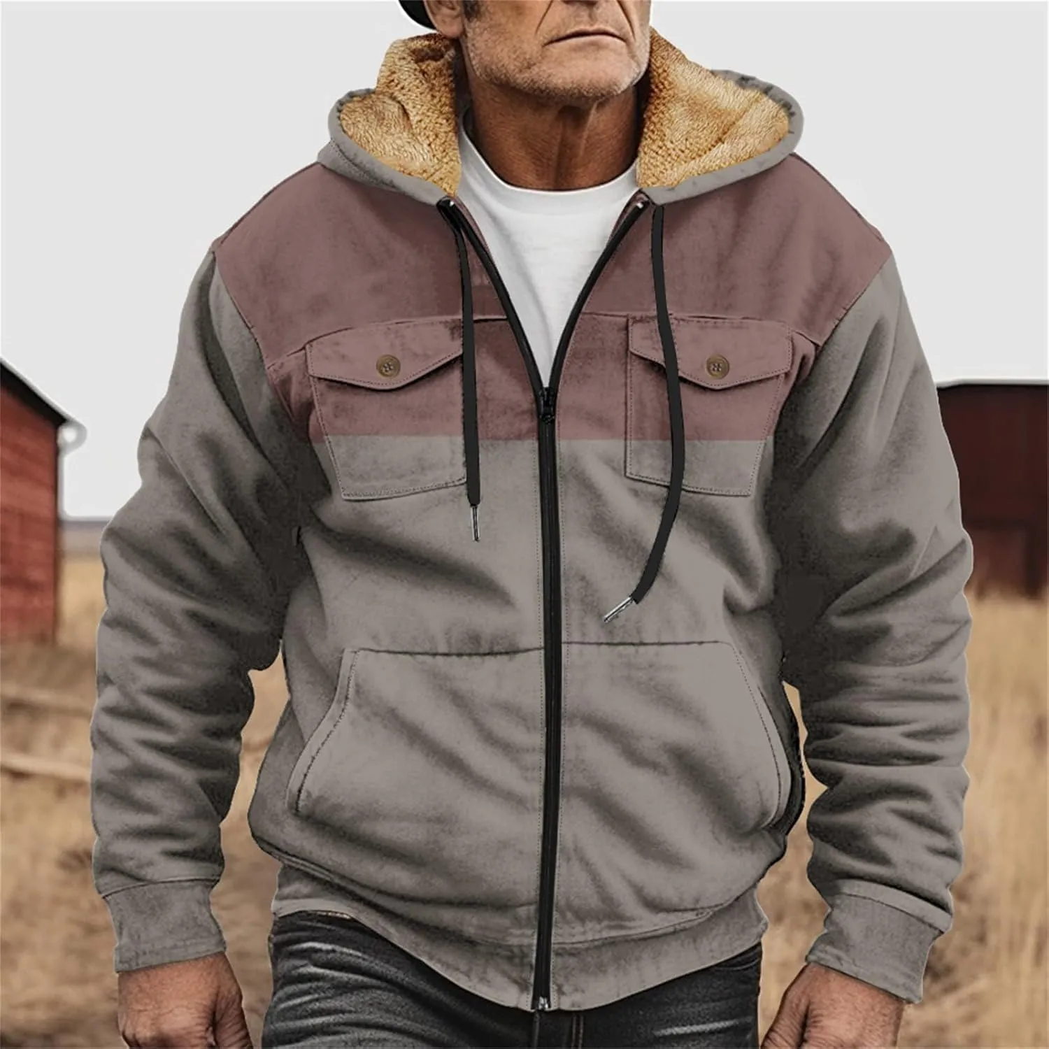 Mens Fleece Jacket Winter Warm Zip Up Hoodie Fuzzy Sherpa Lined Jacket Casual Heavyweight Thick Hooded Coat Outerwear