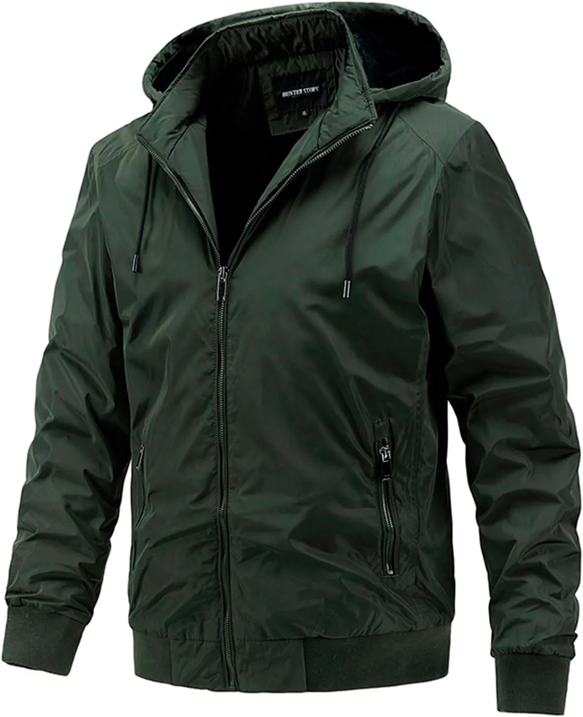 Men's Windproof Hooded Jacket Zipper Pocket Long Sleeve Casual Solid Color Tops 2024 Fall Winter Fashion Clothes