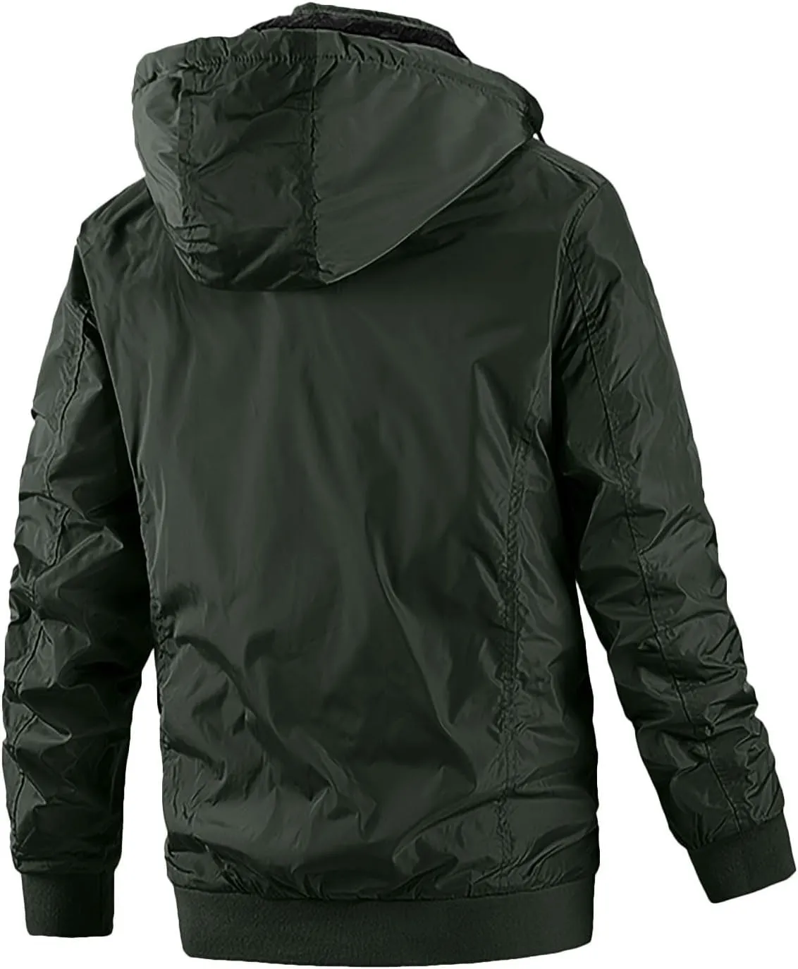 Men's Windproof Hooded Jacket Zipper Pocket Long Sleeve Casual Solid Color Tops 2024 Fall Winter Fashion Clothes