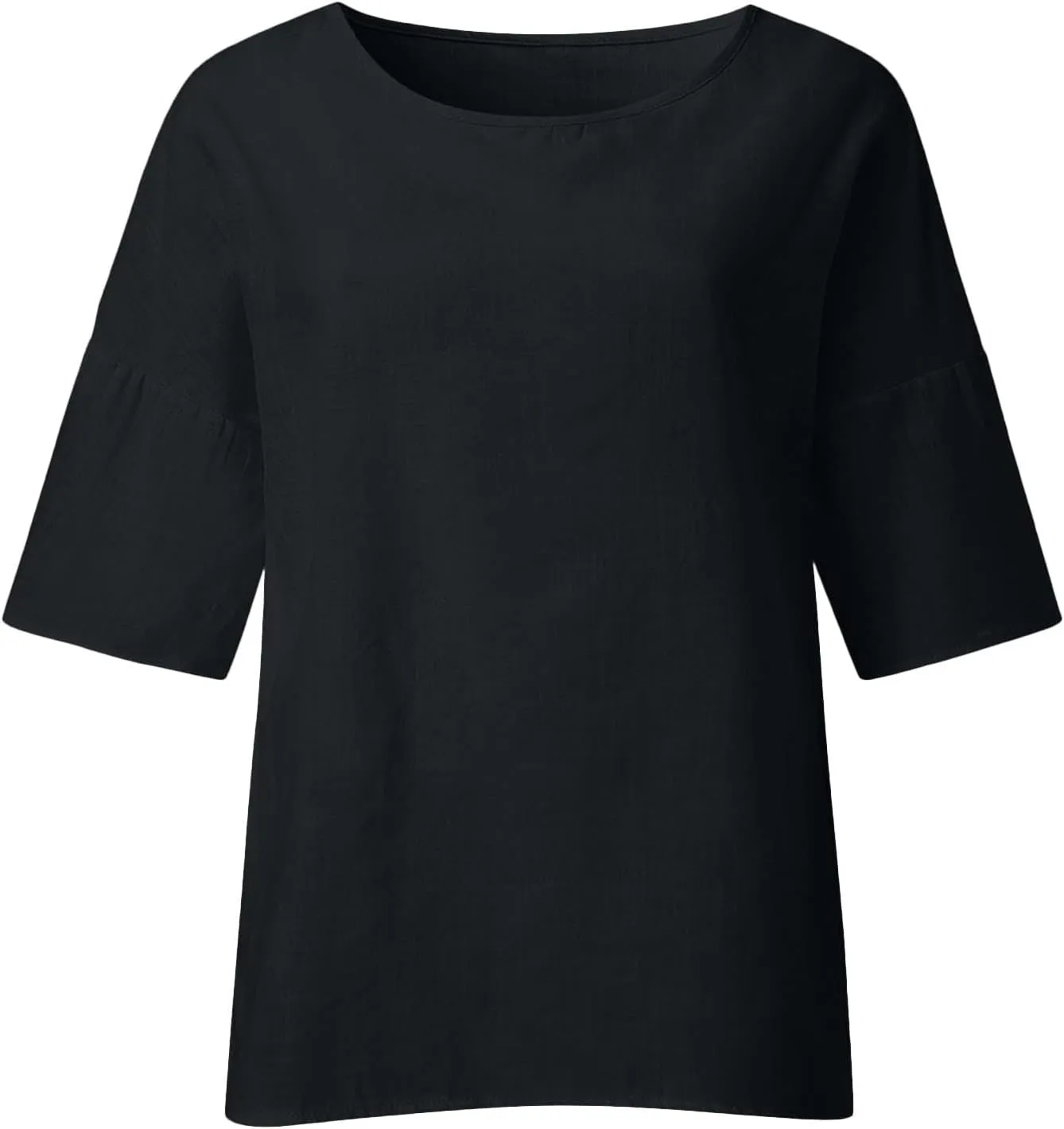 Oversized Cotton Linen Shirts for Women 2023 Summer Casual Half Sleeve Crewneck Tunic Tops Loose Comfy Basic Blouse