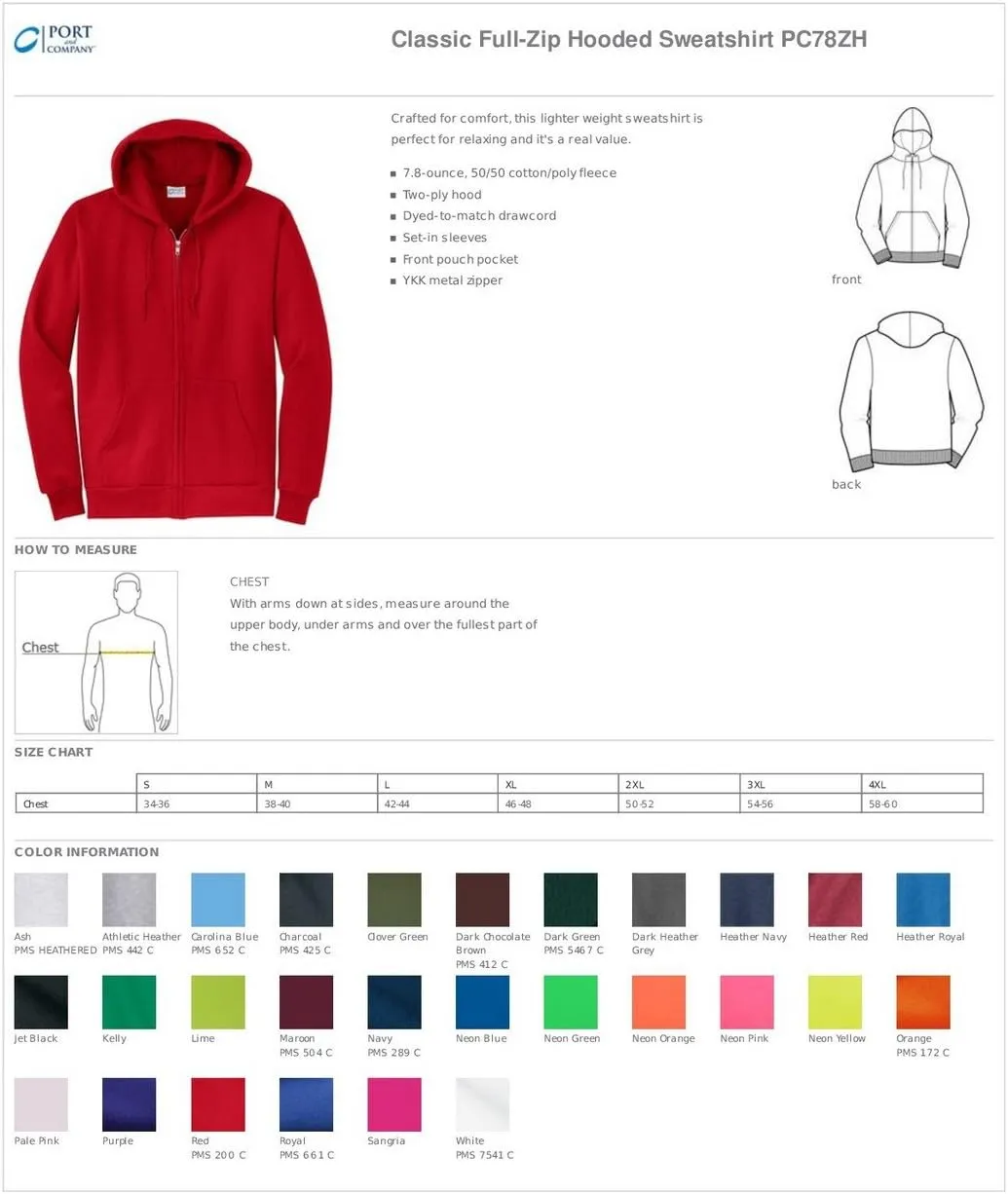 Port & Company Classic Full Zip Hooded Sweatshirt (Neon Orange)