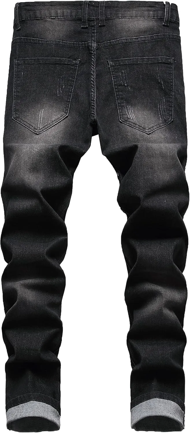 QIMYUM Men's Slim Fit Jeans Ripped Skinny Jeans for Men, Fashion Biker Jeans Stretch Moto Cargo Denim Pants