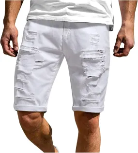 Ripped Jean Shorts for Men, Summer 2023 Vintage Mens Denim Jean Shorts Regular Fit Short Shorts for Men Casual