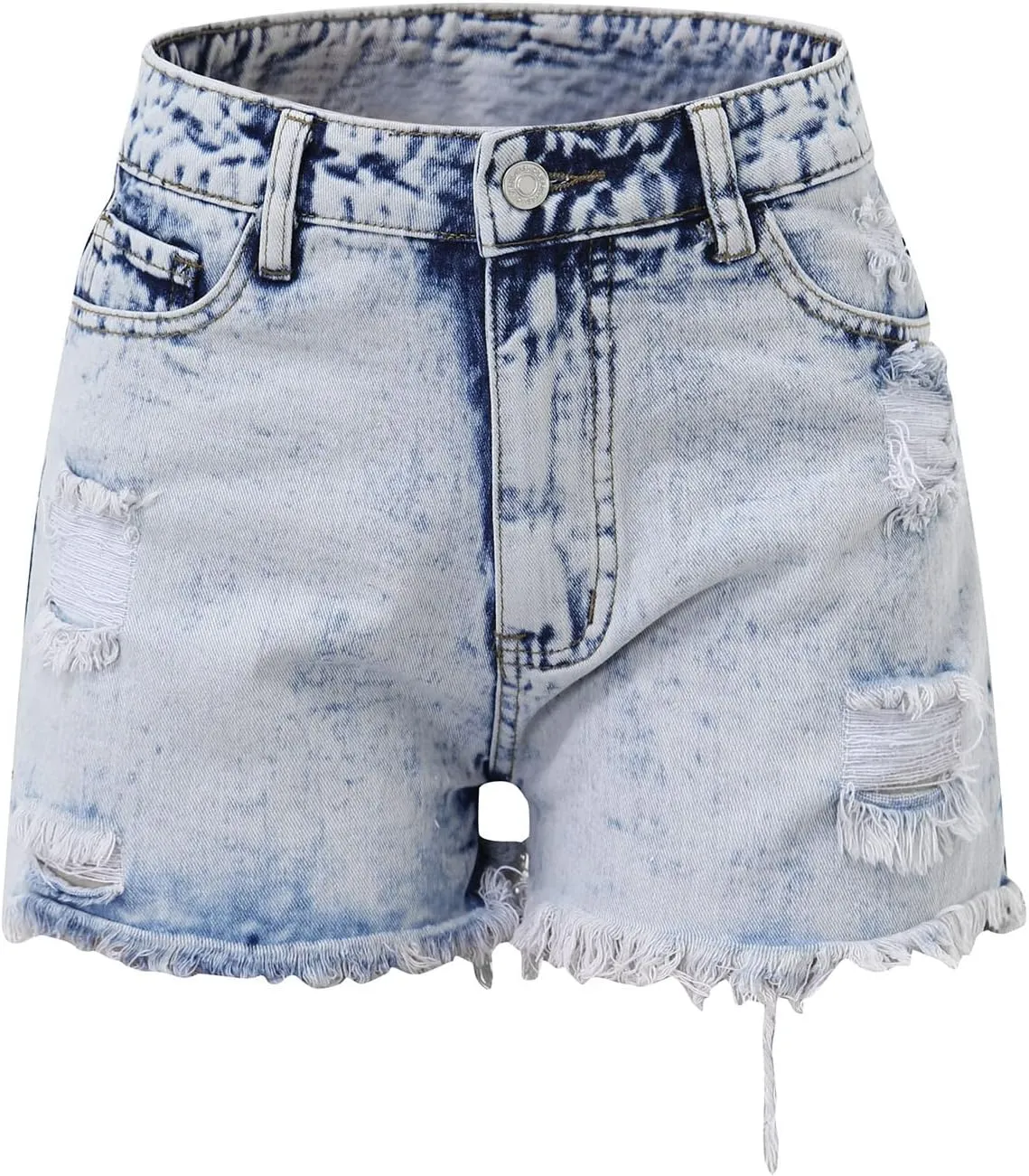 Shorts for Women Denim Mid Waist Ripped Stretchable Boyfriend Shorts Jeans Solid Casual Frayed Raw Hem Slim Shorts