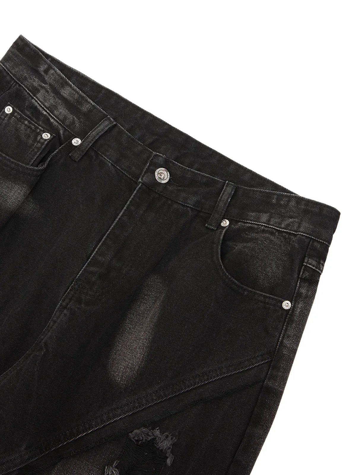 Sneakerhill Heavy Washed Ripped Plaid Stitching Hip-Hop Jeans - 2174