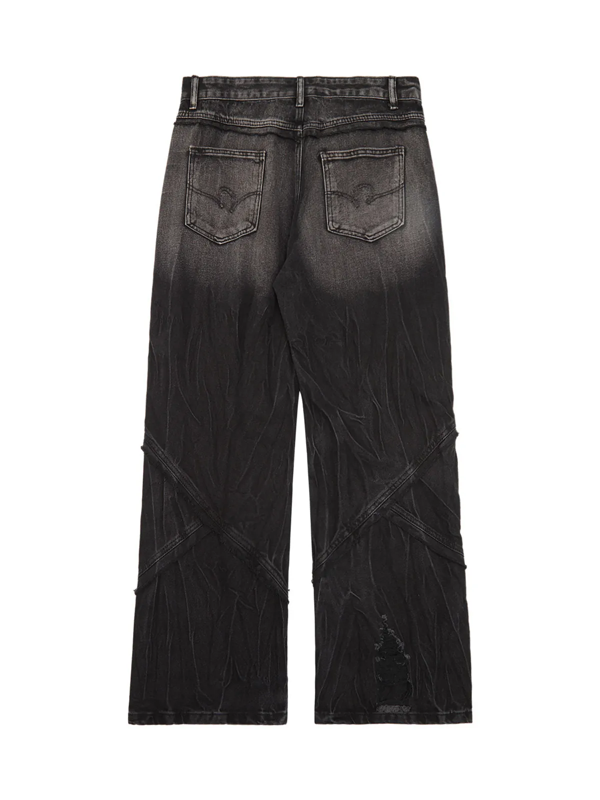 Sneakerhill Heavy Washed Ripped Plaid Stitching Hip-Hop Jeans - 2174