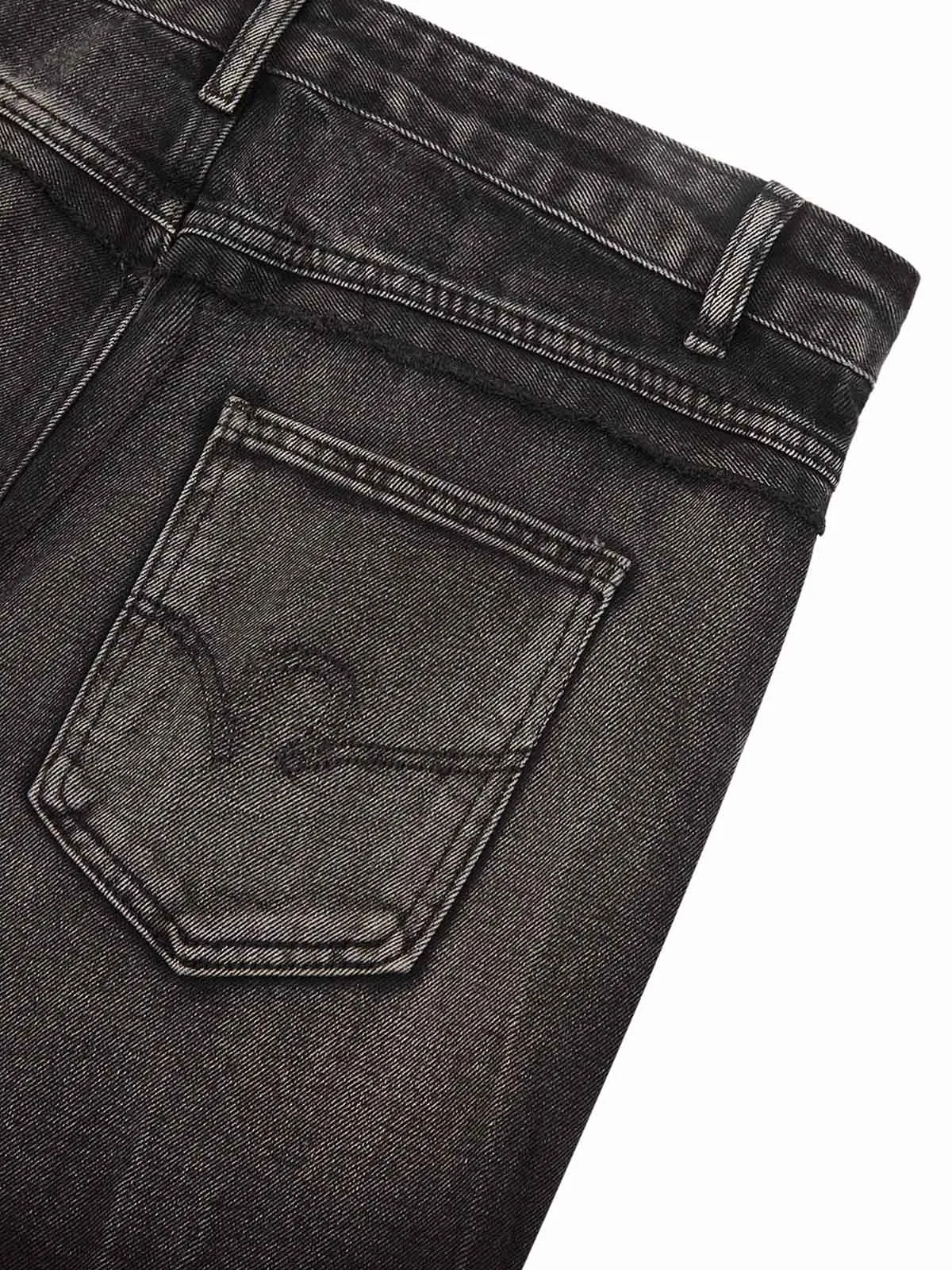 Sneakerhill Heavy Washed Ripped Plaid Stitching Hip-Hop Jeans - 2174