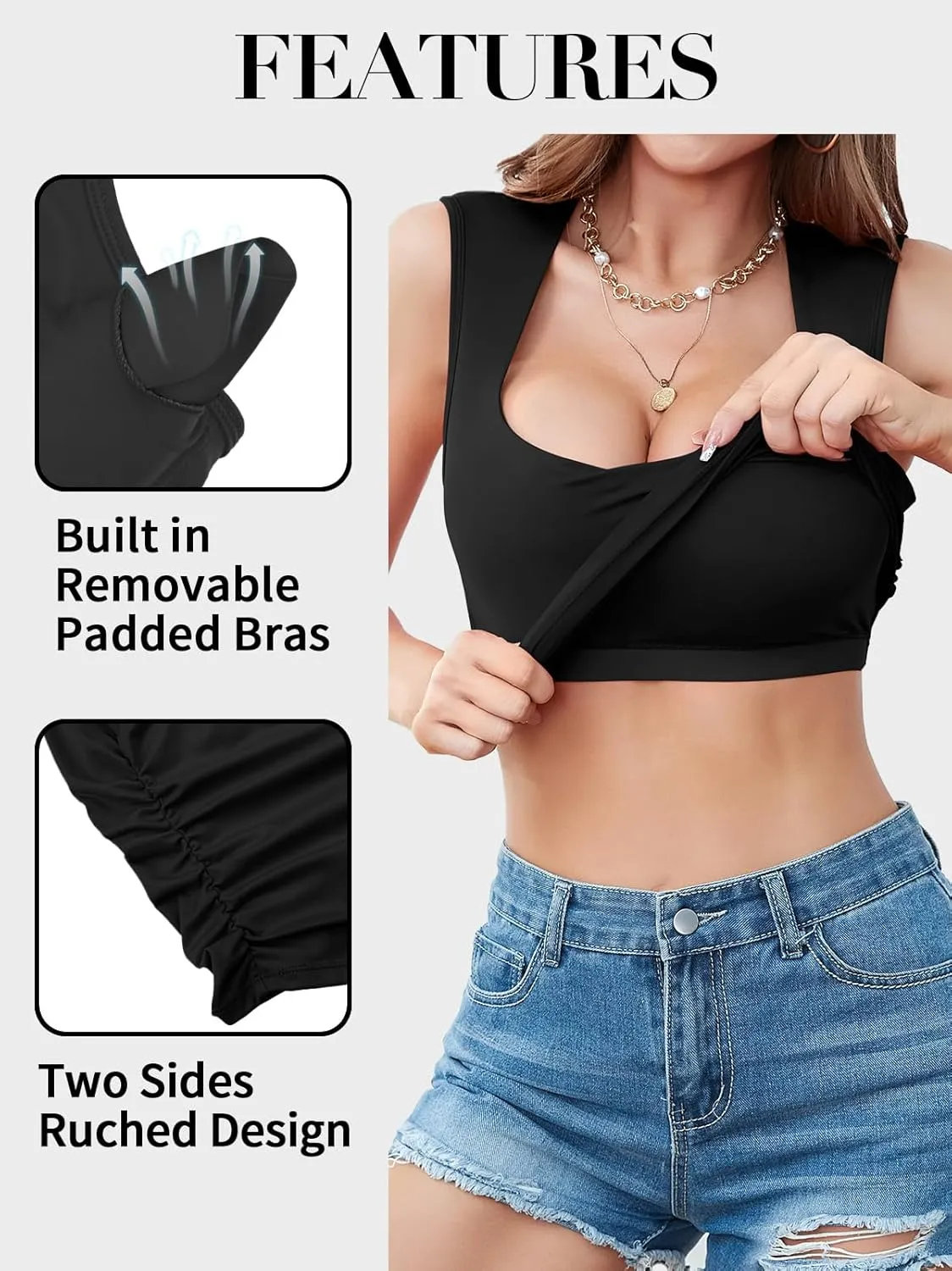 V FOR CITY Built in Bras Crop Tank Top for Women Summer V Neck Crop Top Casual Basic Yoga Tops