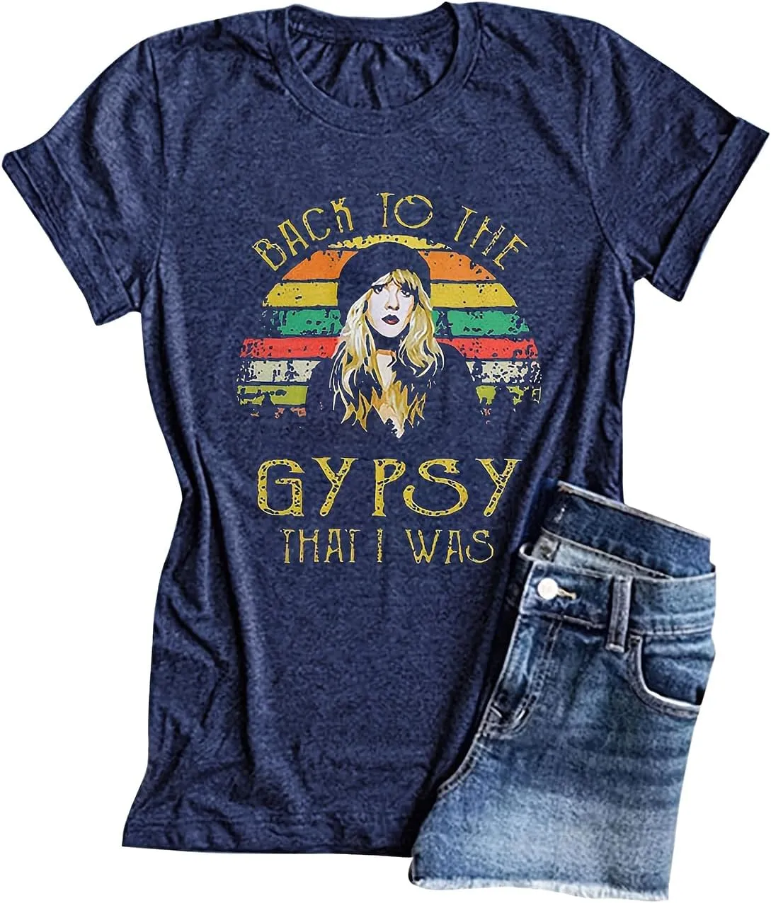 Women Country Music Shirts Back to The Gypsy That I was Graphic Tees Crew Neck Short Sleeve Loose Rock Music Tees Tops