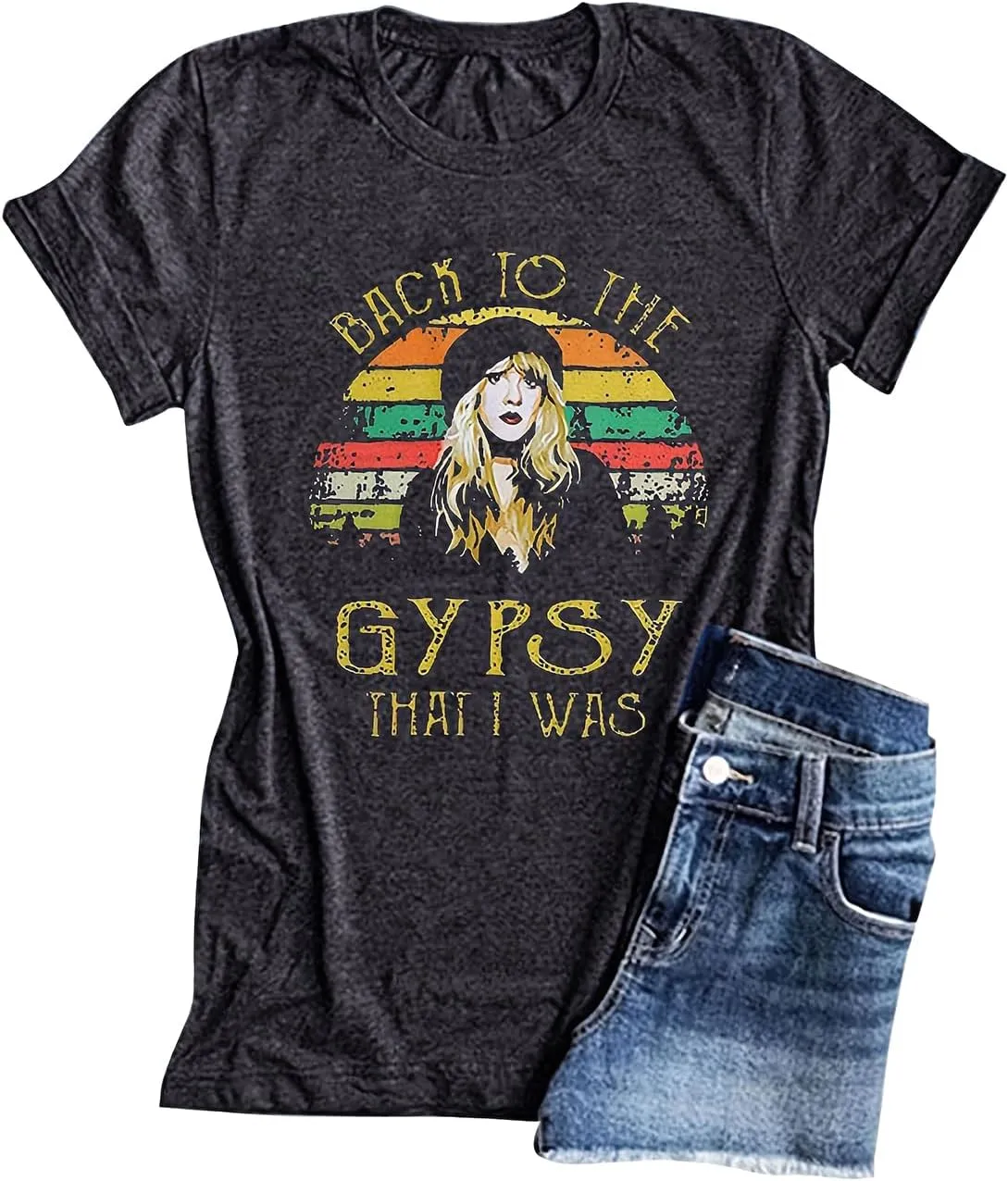 Women Country Music Shirts Back to The Gypsy That I was Graphic Tees Crew Neck Short Sleeve Loose Rock Music Tees Tops