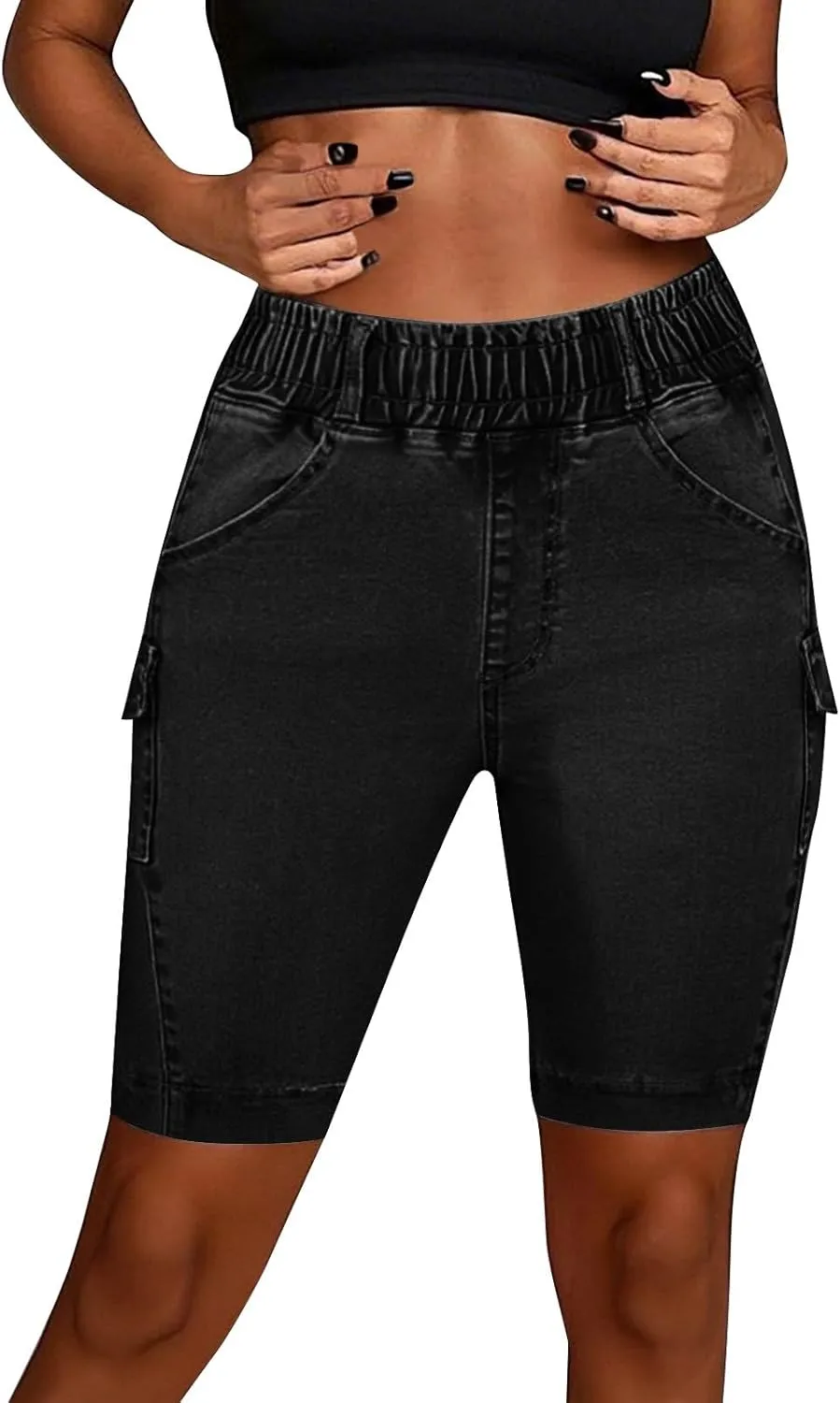 Womens Denim Shorts High Waisted Straigh Leg Summer Casual Jeans Shorts Lightweight Slim Fit Trendy Baggy Bermuda Shorts