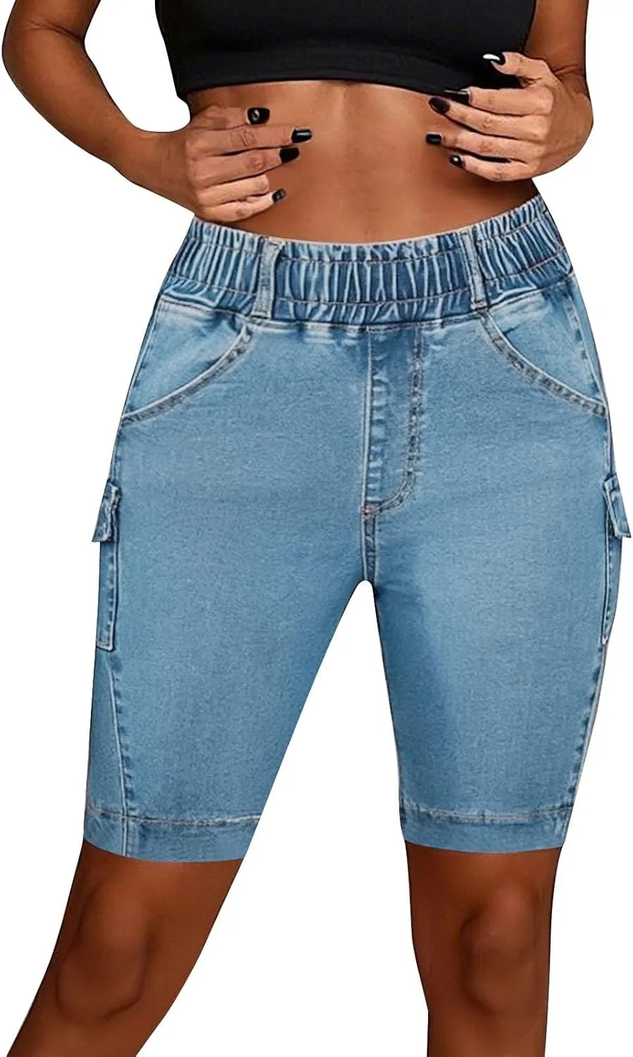 Womens Denim Shorts High Waisted Straigh Leg Summer Casual Jeans Shorts Lightweight Slim Fit Trendy Baggy Bermuda Shorts