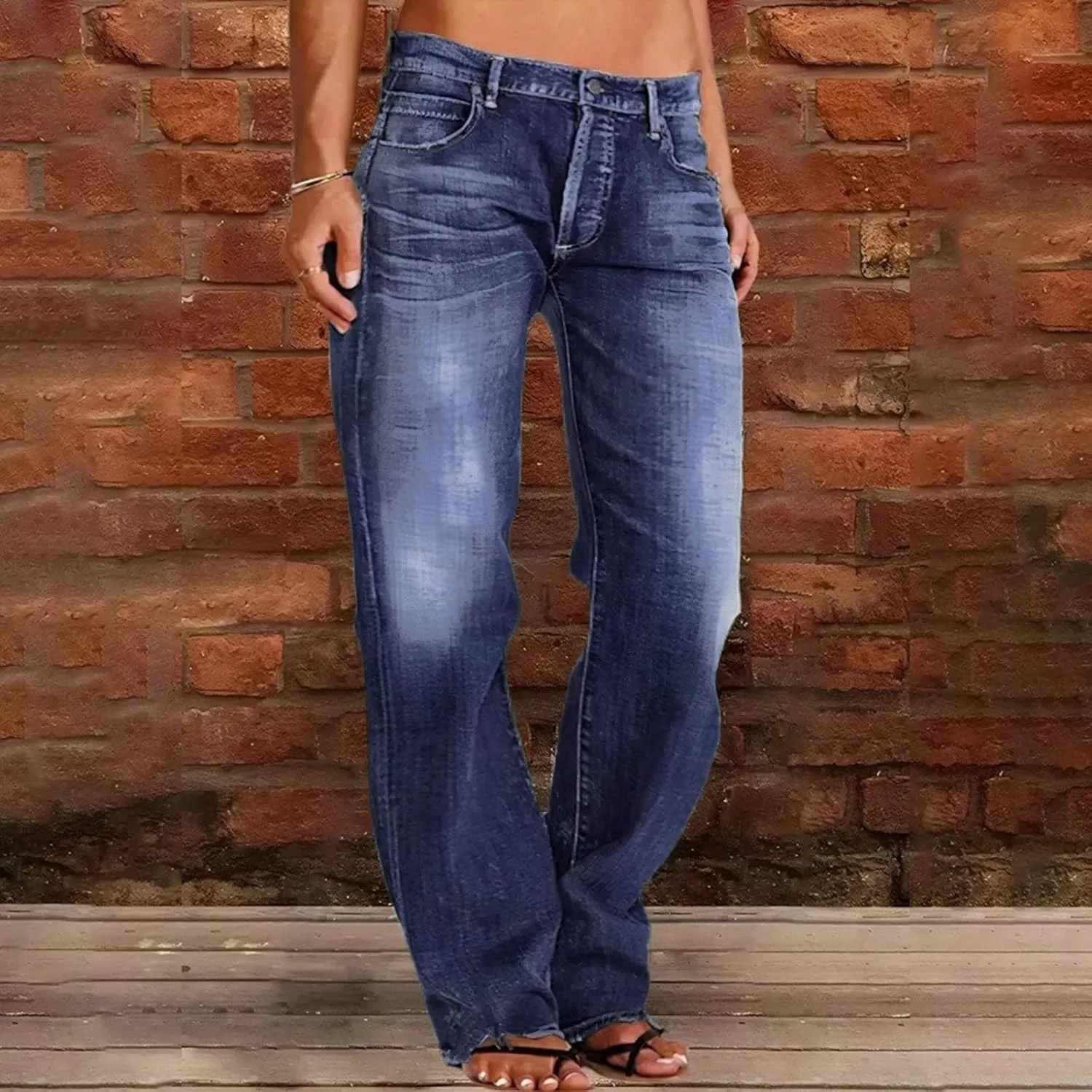 Women's High Waisted Jeans Boyfriend Straight Leg Casual Denim Pants Jeans Stretchy Leg Baggy Trendy Trousers