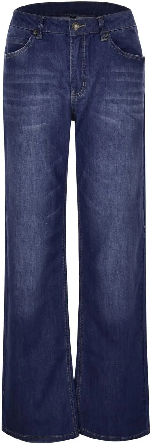 Women's High Waisted Jeans Boyfriend Straight Leg Casual Denim Pants Jeans Stretchy Leg Baggy Trendy Trousers