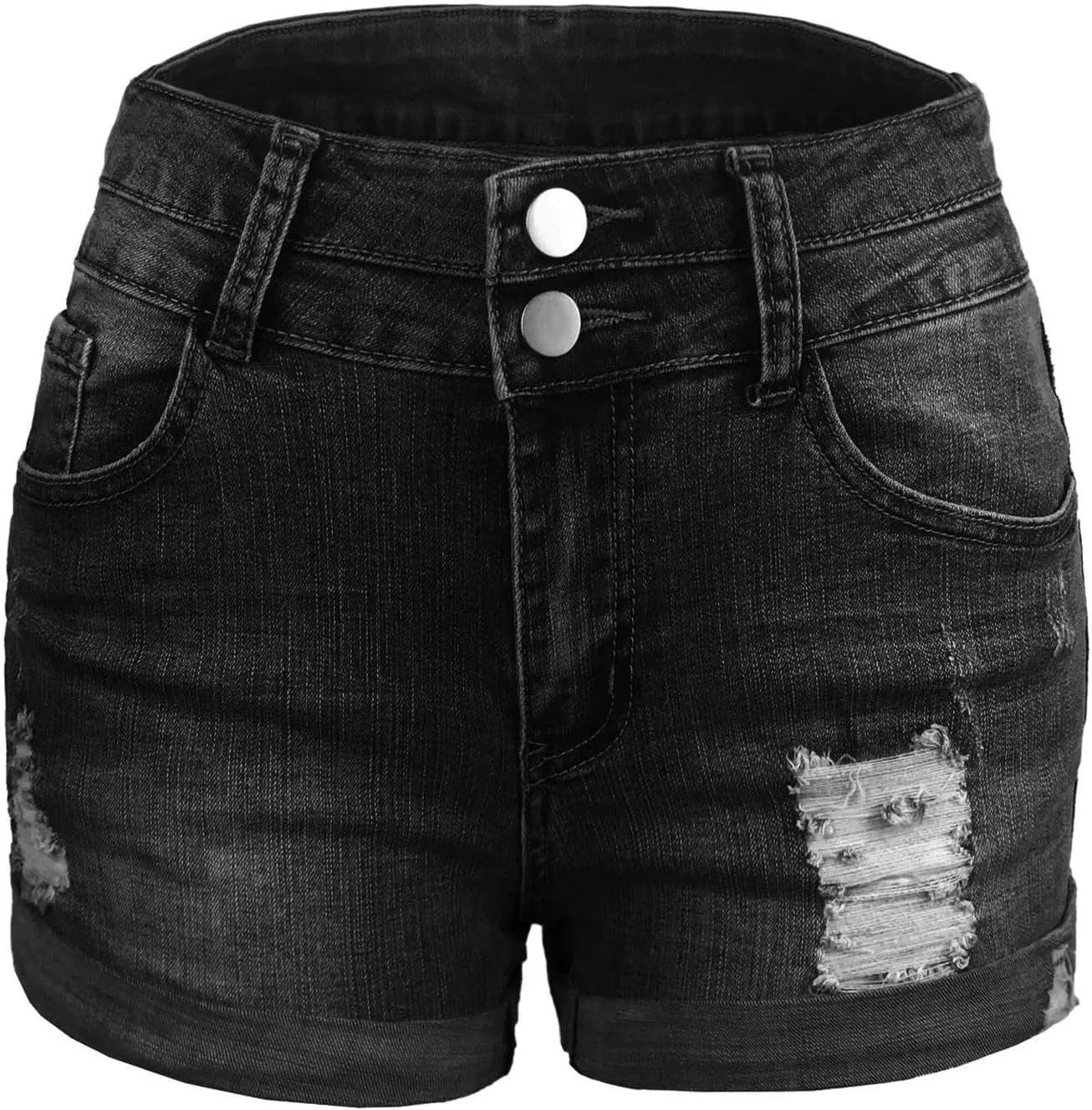 Womens Ripped Denim Shorts Mid Rise Stretch Solid Casual Distressed Jeans Shorts Folded Hem Hot Shorts