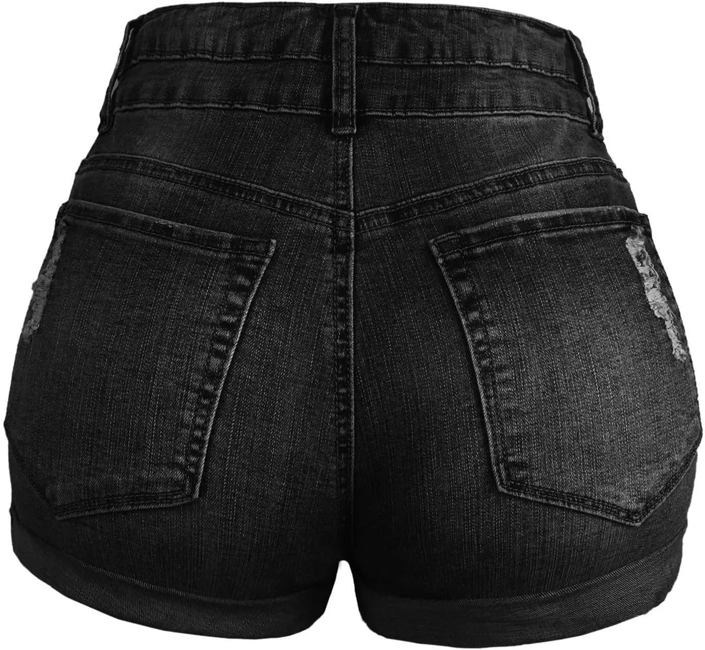 Womens Ripped Denim Shorts Mid Rise Stretch Solid Casual Distressed Jeans Shorts Folded Hem Hot Shorts