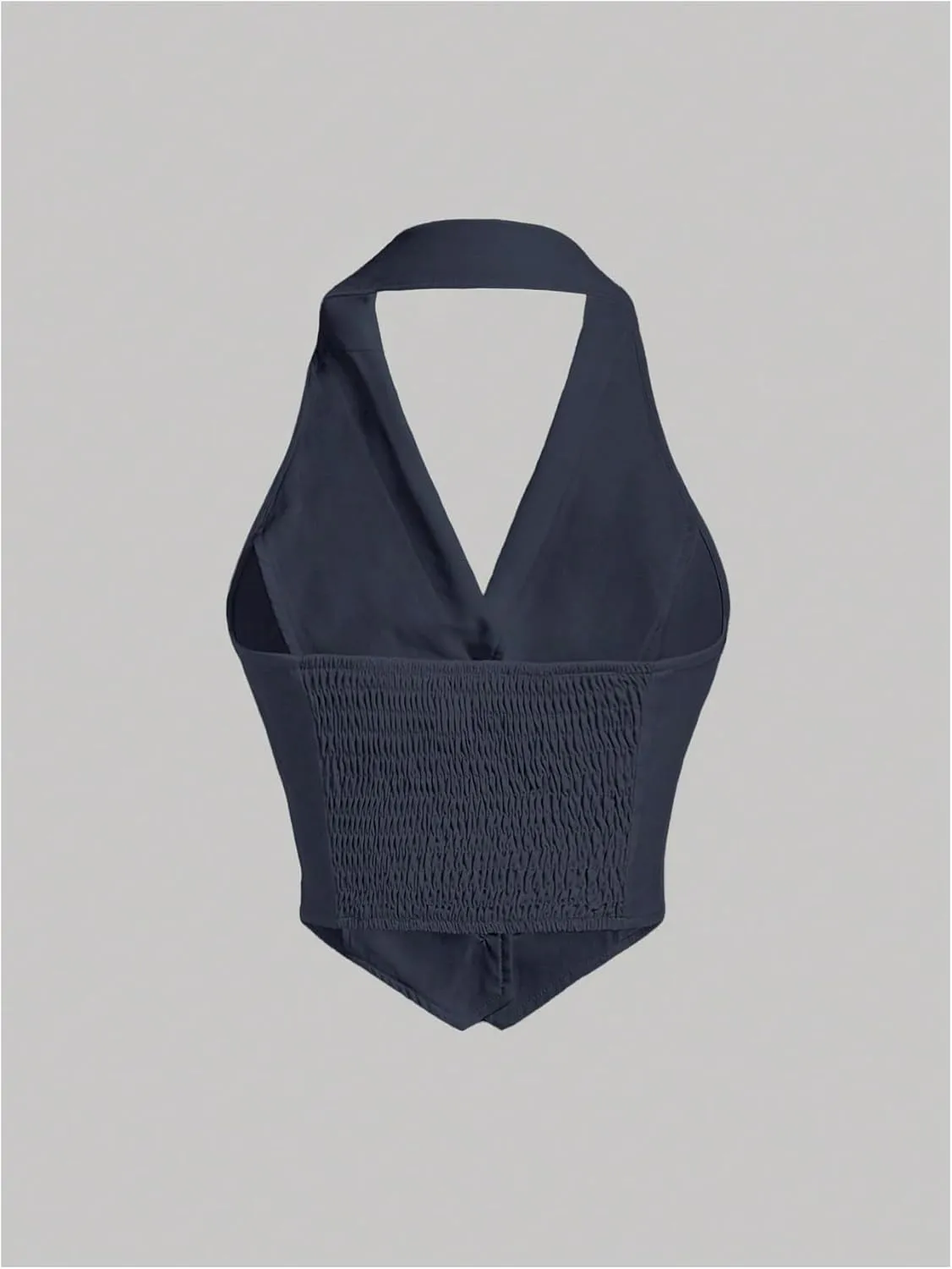 Women's Solid Asymmetrical Hem Backless Crop Tank Tops Sleeveless Casual Button Front Crop Blazer Vest