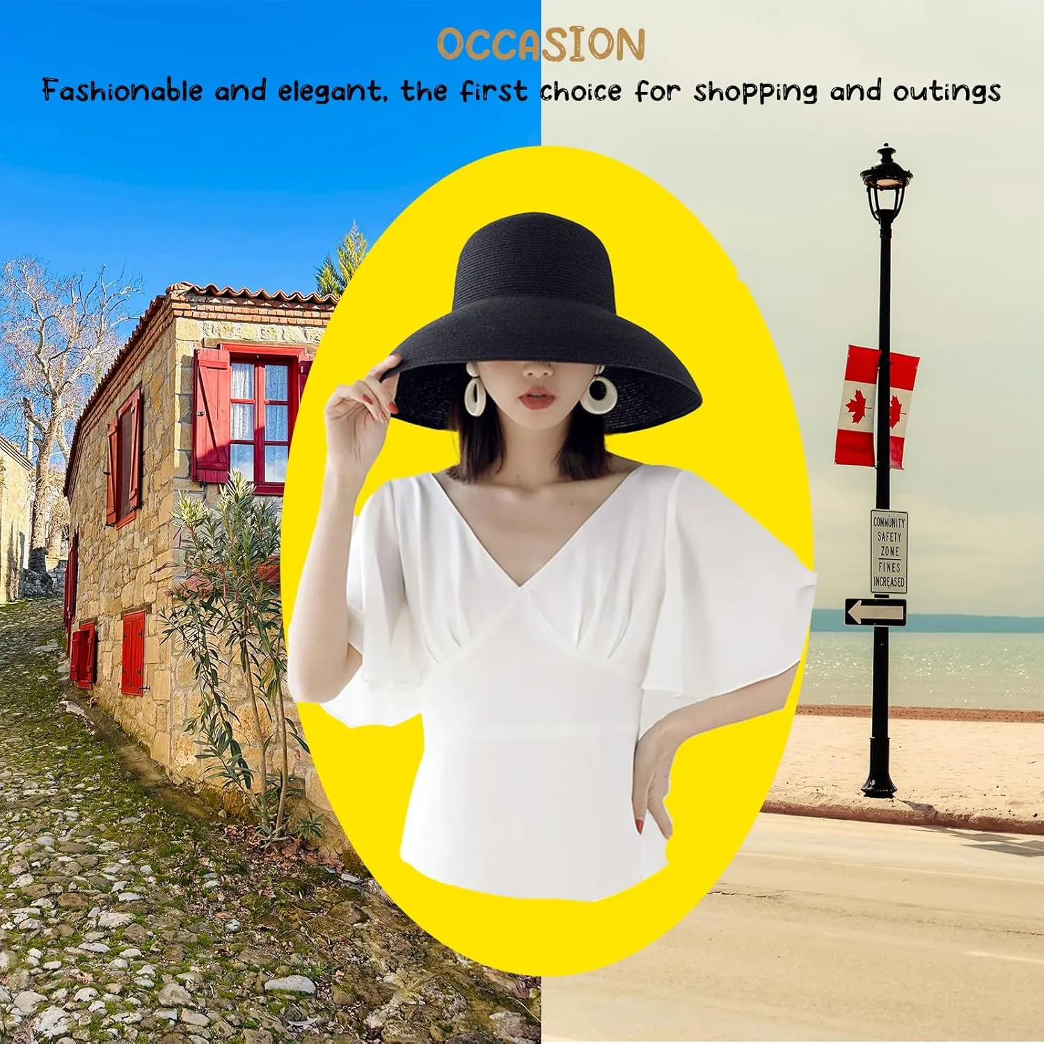 Women's Straw Wide Brim Dome Sun Hat Breathable Foldable Beach Straw Hat Summer Fashion Casual Sun Hat