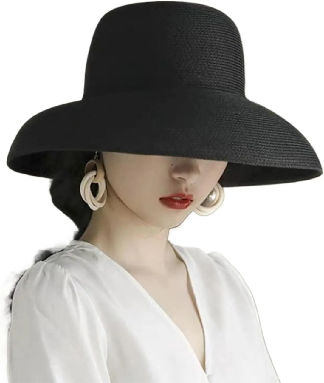 Women's Straw Wide Brim Dome Sun Hat Breathable Foldable Beach Straw Hat Summer Fashion Casual Sun Hat