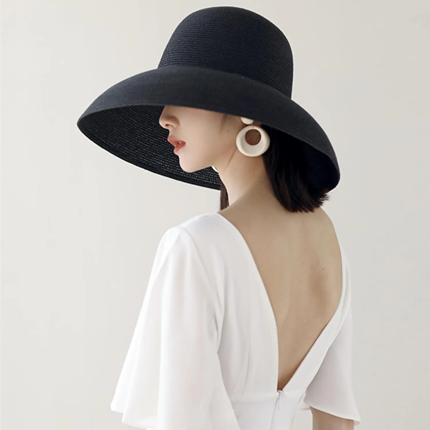 Women's Straw Wide Brim Dome Sun Hat Breathable Foldable Beach Straw Hat Summer Fashion Casual Sun Hat
