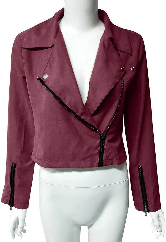 Zip Up Jacket for Women Long Sleeve Notched Lapel Plus Size Motorcycle Coats Fall Winter Y2K Cool Jacket S-5XL