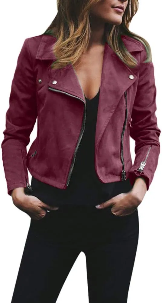 Zip Up Jacket for Women Long Sleeve Notched Lapel Plus Size Motorcycle Coats Fall Winter Y2K Cool Jacket S-5XL